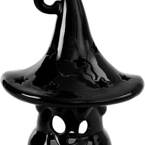 TWO Black Ceramic Witch Hat Candle Holder
